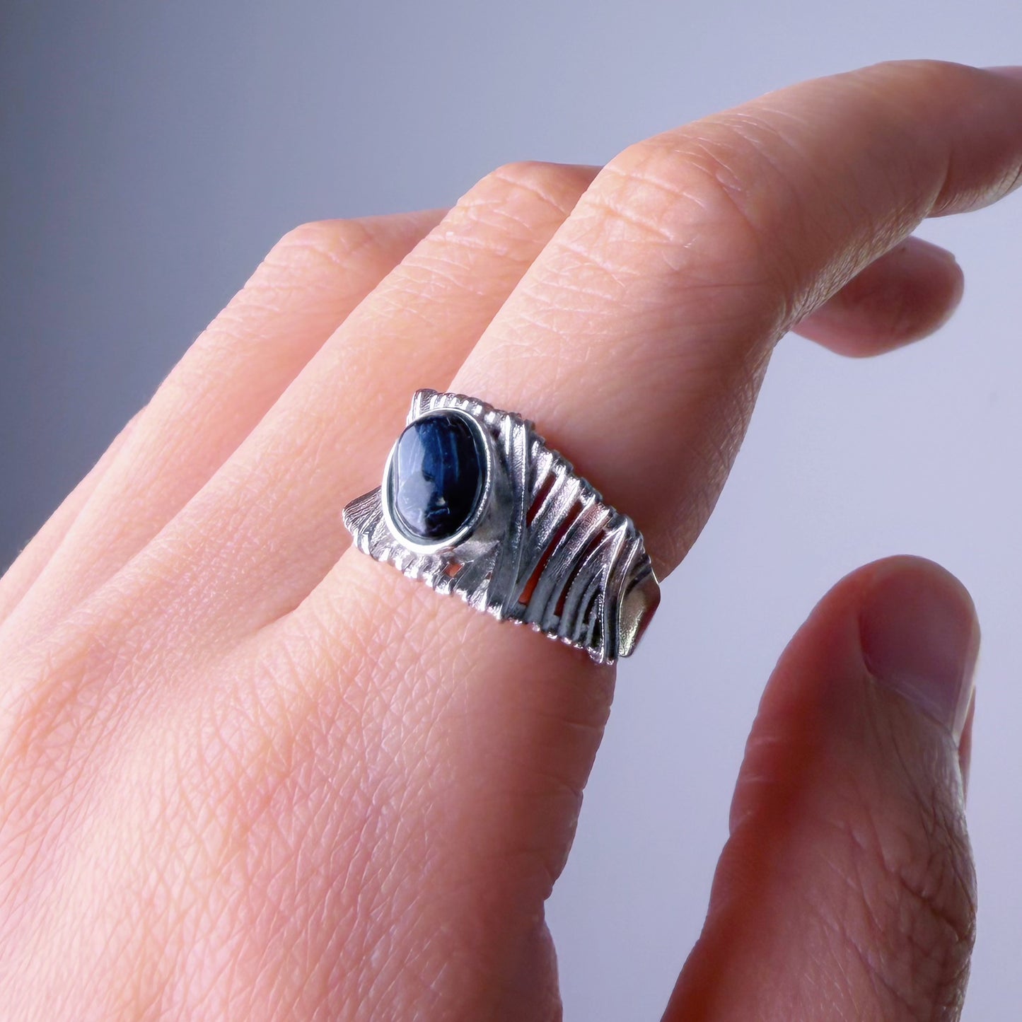 Quartzberry - Natural Deep Blue Pietersite Oval Cut Faceted Gemstone Crystal Silver Ring - One-of-a-kind