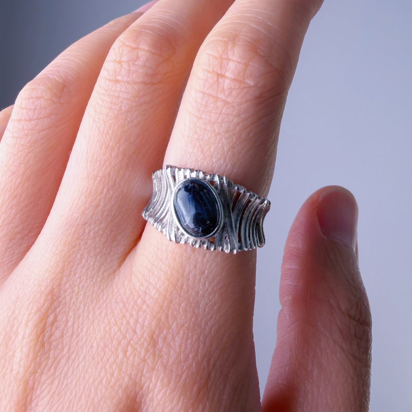 Quartzberry - Natural Deep Blue Pietersite Oval Cut Faceted Gemstone Crystal Silver Ring - One-of-a-kind