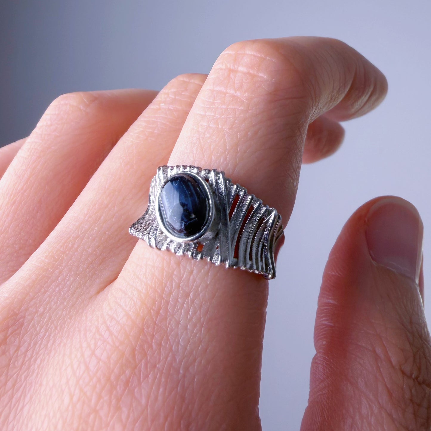 Quartzberry - Natural Deep Blue Pietersite Oval Cut Faceted Gemstone Crystal Silver Ring - One-of-a-kind
