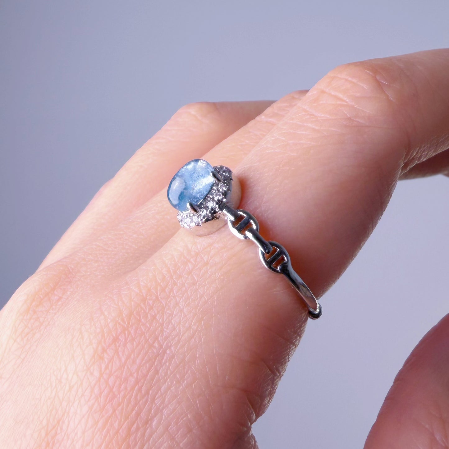 Quartzberry - Natural Aquamarine Oval Cut Faceted Gemstone Crystal Silver Ring - One-of-a-kind