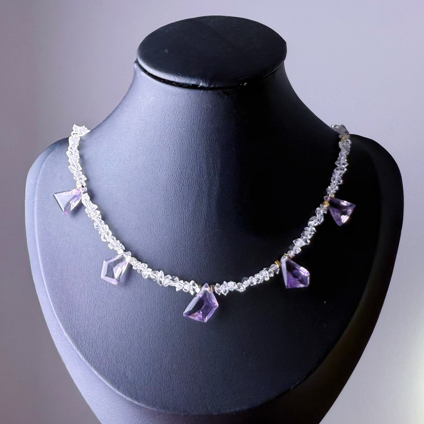 Handmade Herkimer Diamond and Amethyst Crystal Choker Necklace
