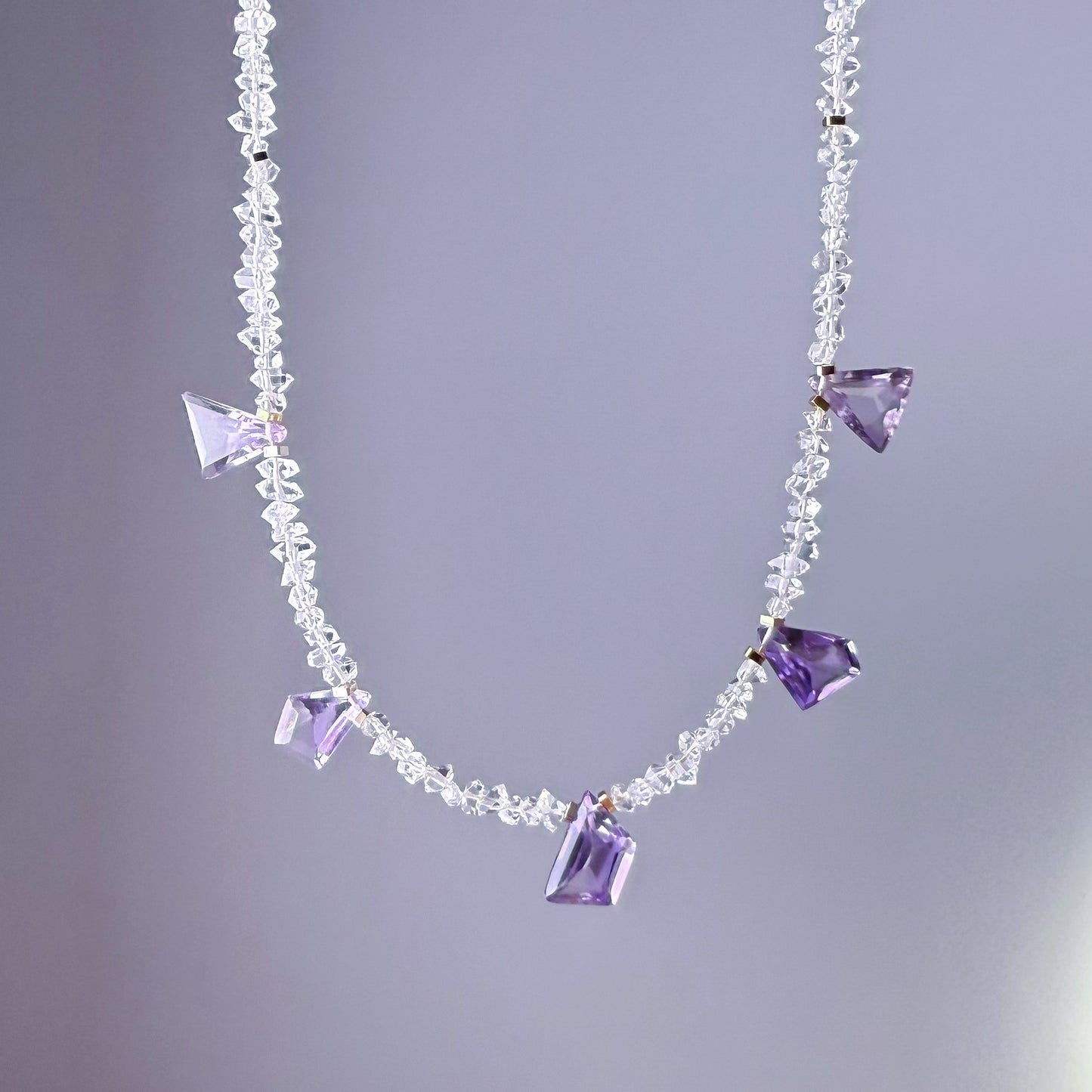 Handmade Herkimer Diamond and Amethyst Crystal Choker Necklace