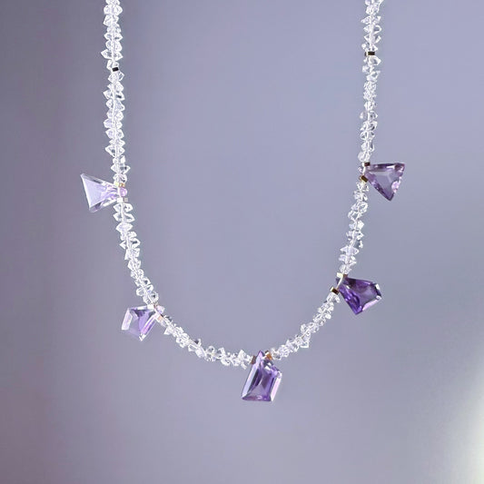 Handmade Herkimer Diamond and Amethyst Crystal Choker Necklace