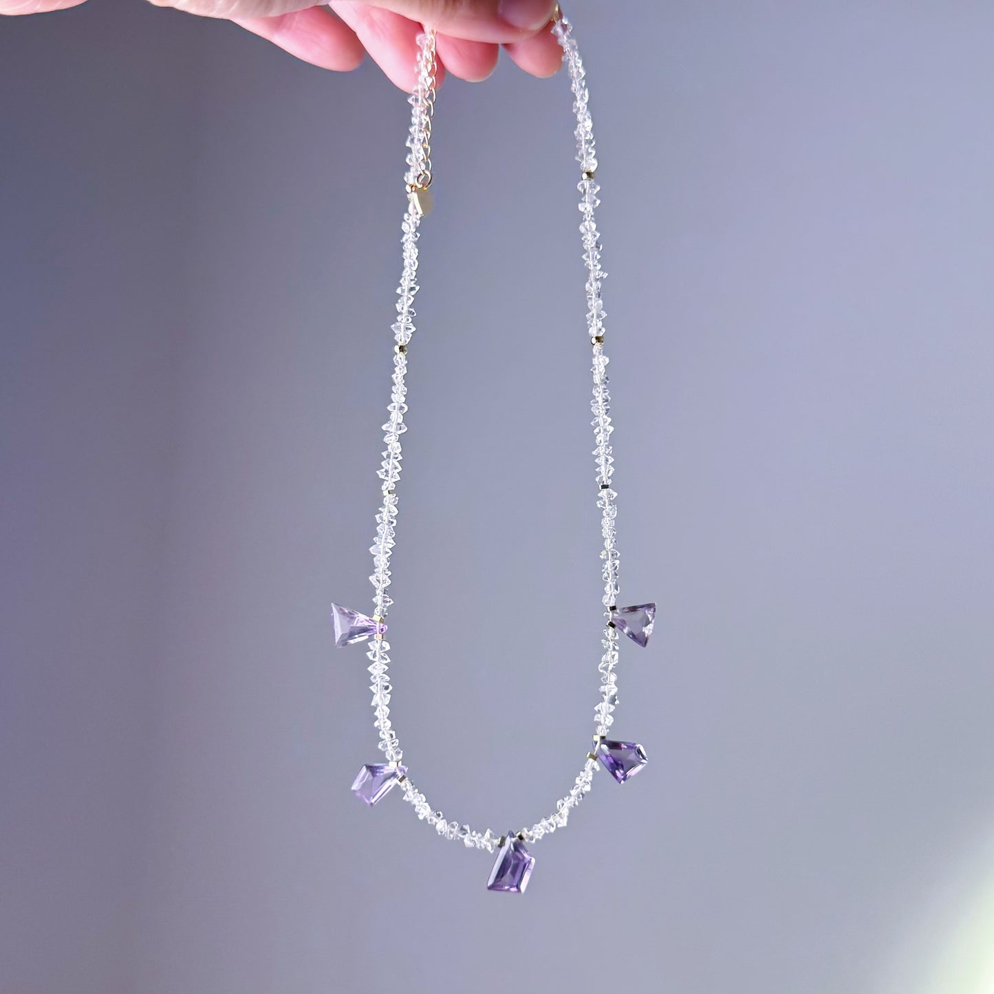 Handmade Herkimer Diamond and Amethyst Crystal Choker Necklace