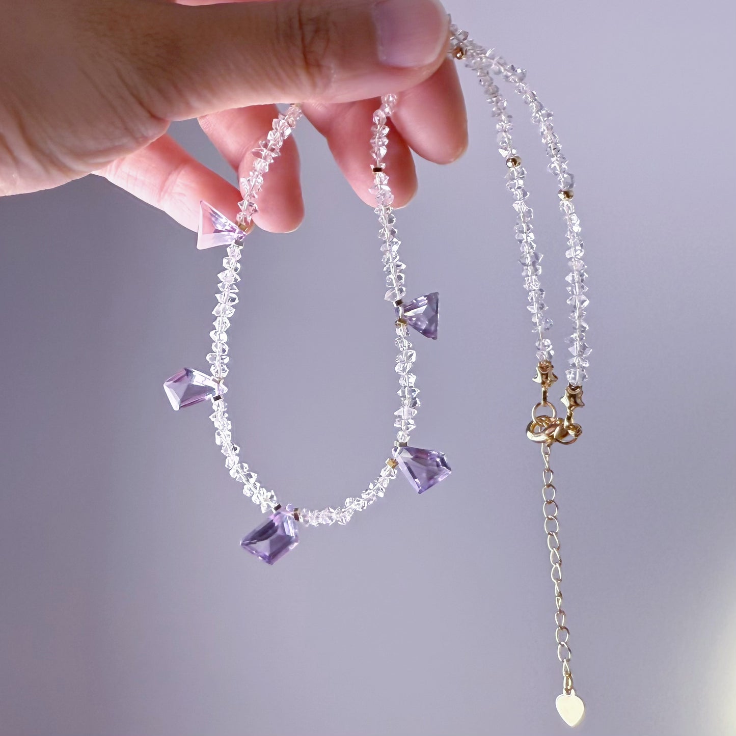 Handmade Herkimer Diamond and Amethyst Crystal Choker Necklace