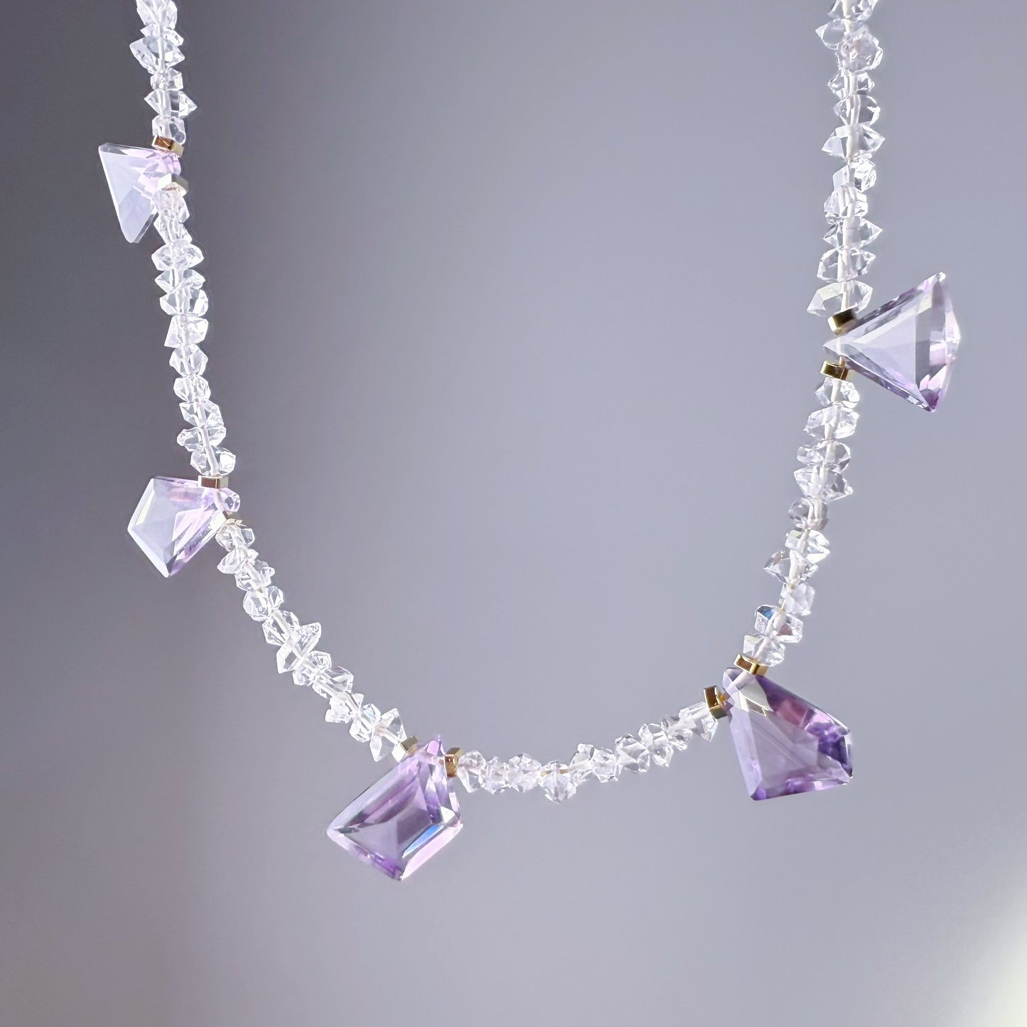 Handmade Herkimer Diamond and Amethyst Crystal Choker Necklace