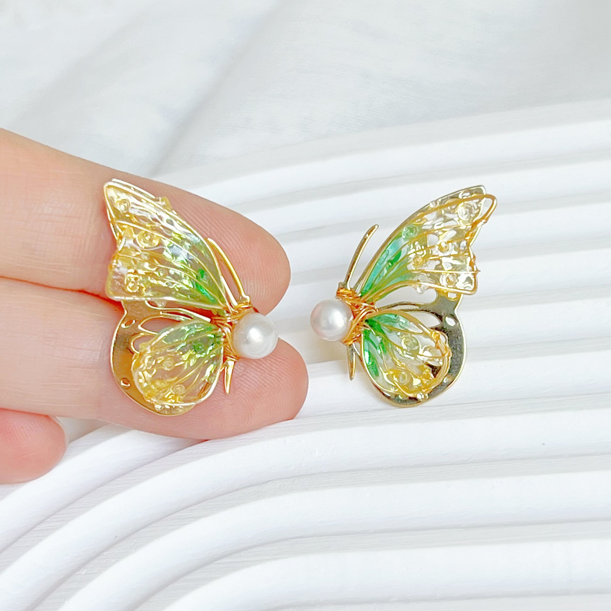 Handmade Yellow Green Butterflies Earrings-Ninaouity