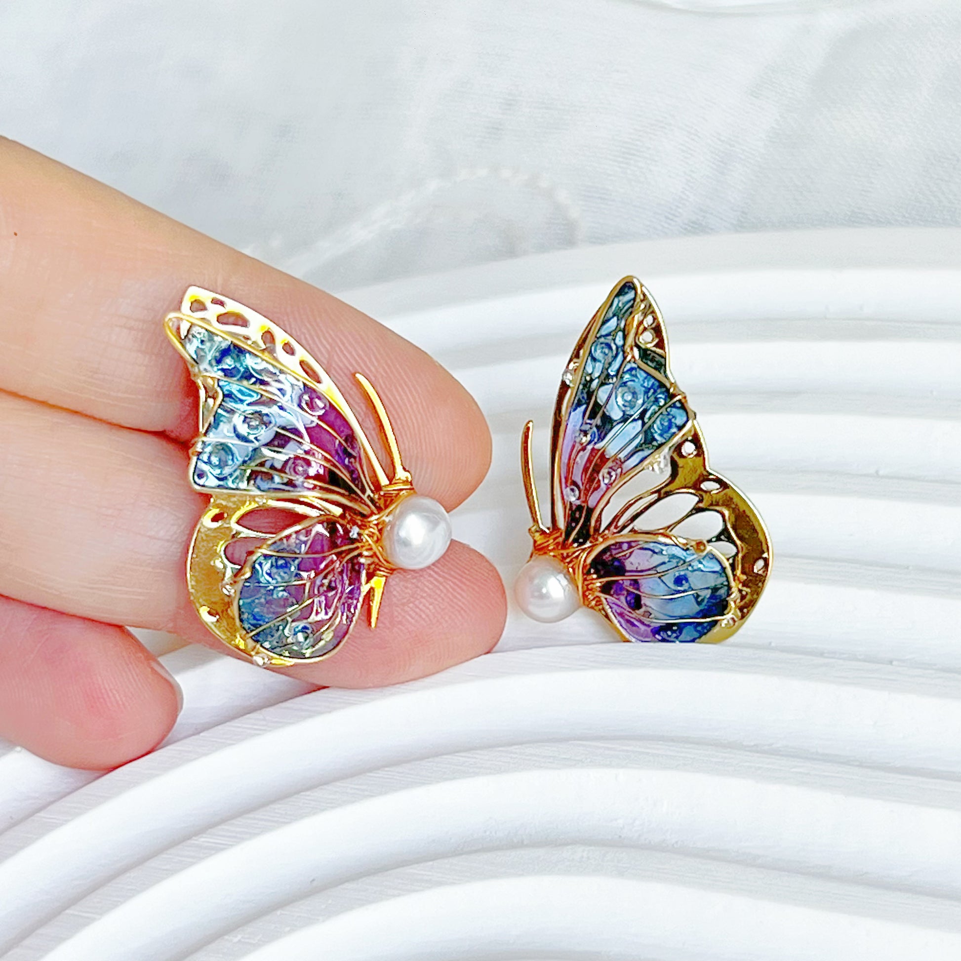 Handmade Blue Purple Butterflies Earrings-Ninaouity