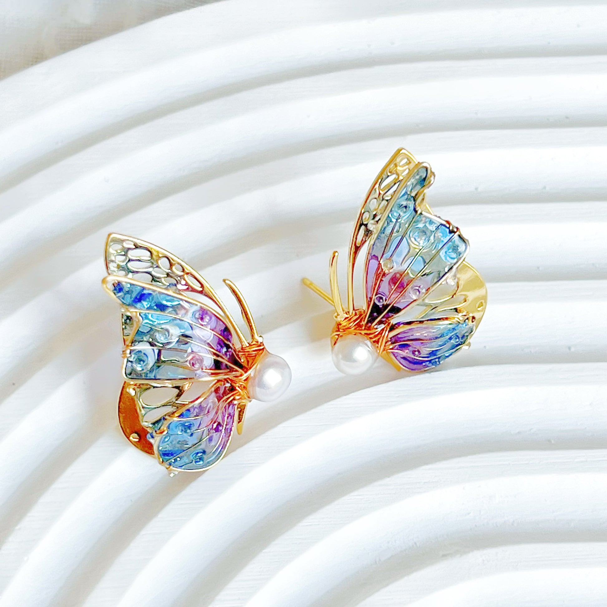 Handmade Blue Purple Butterflies Earrings-Ninaouity