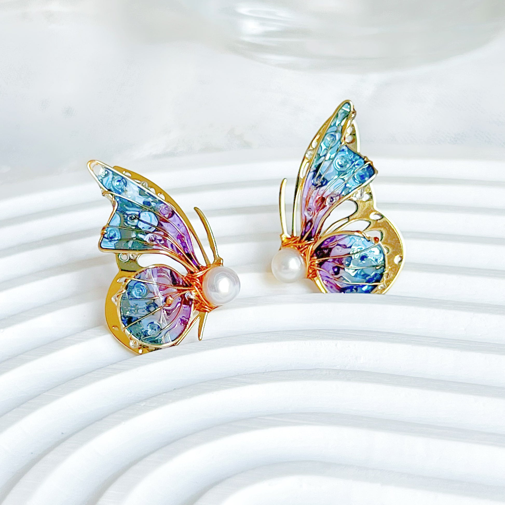 Handmade Blue Purple Butterflies Earrings-Ninaouity