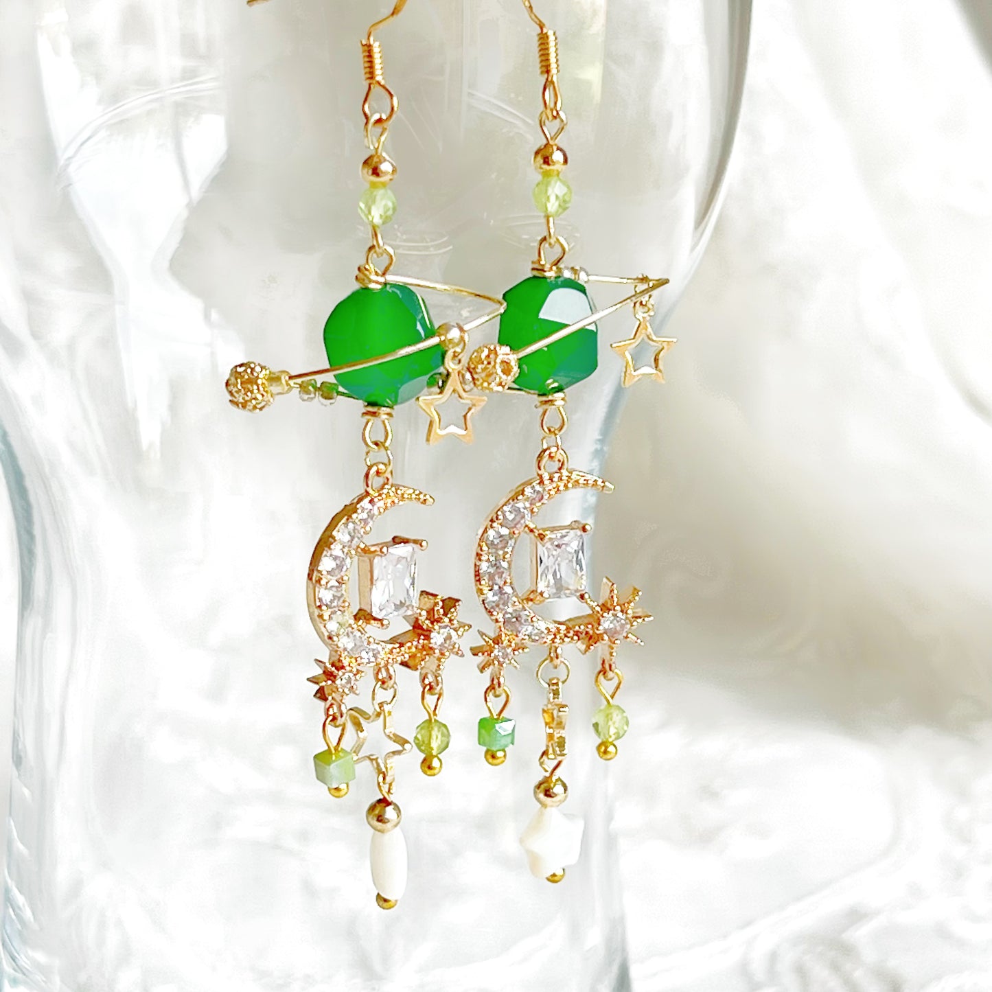 Green Agate Nature Stone Planet Stars Earrings-Ninaouity