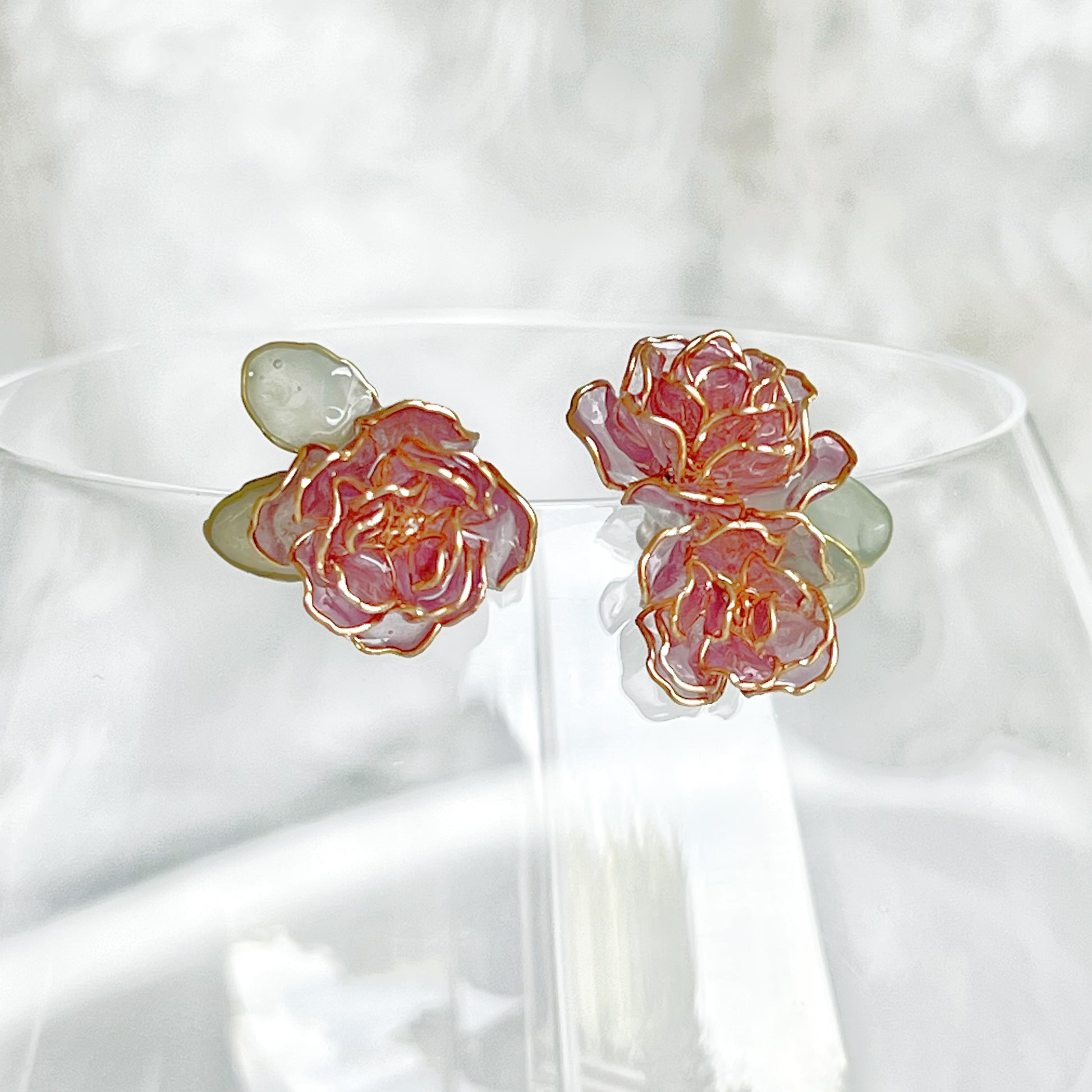 Handmade Purple Rose Flowers Mismatch Earrings-Ninaouity