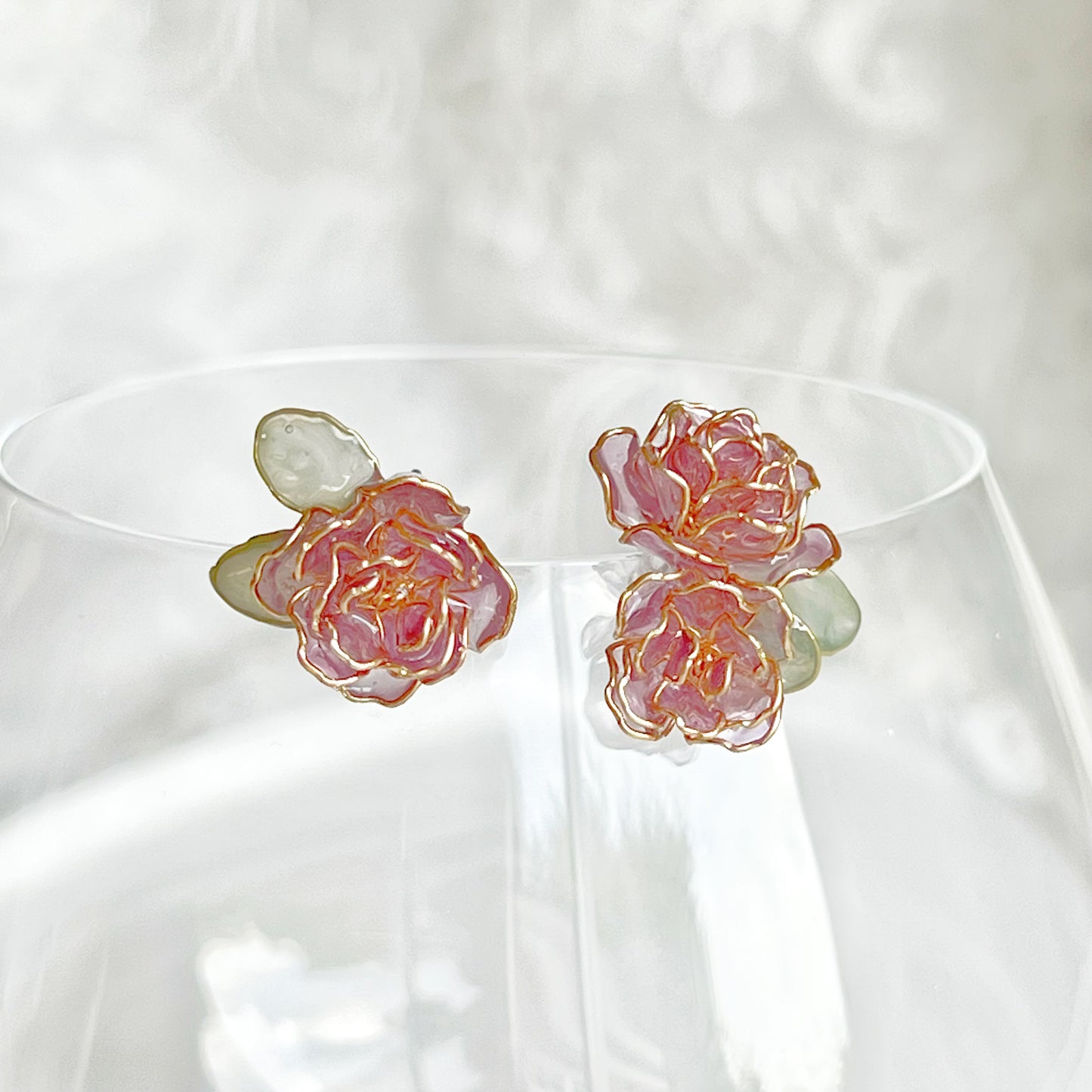 Handmade Purple Rose Flowers Mismatch Earrings-Ninaouity