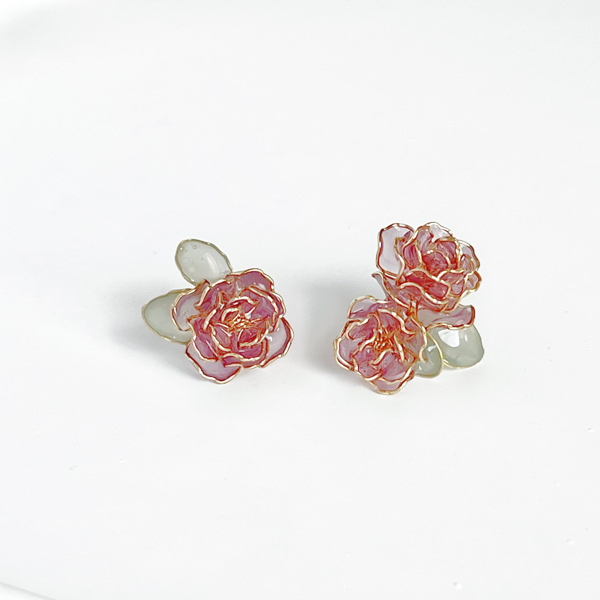 Handmade Purple Rose Flowers Mismatch Earrings-Ninaouity