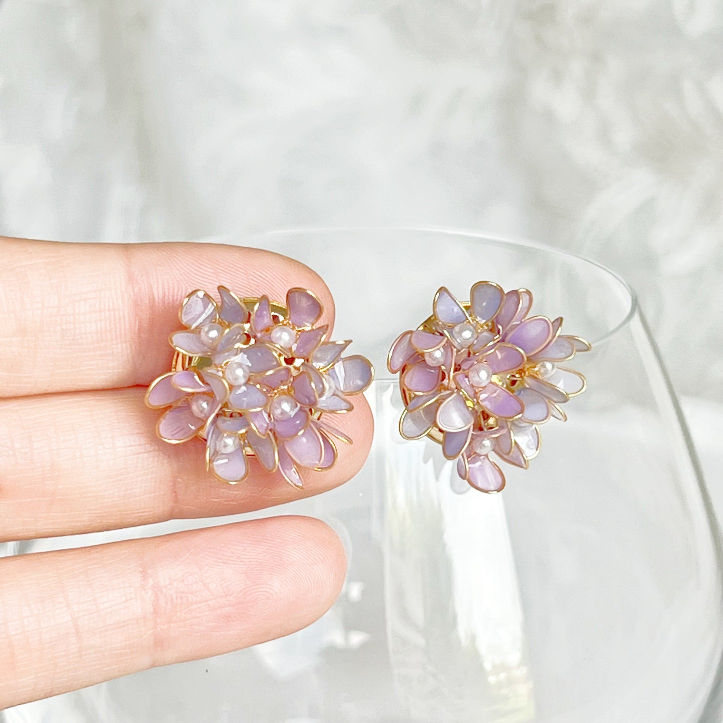 Handmade Purple Hydrangeas Flower Earrings-Ninaouity
