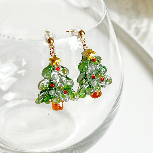 Handmade Real Leaves Christmas Tree Earrings-Ninaouity