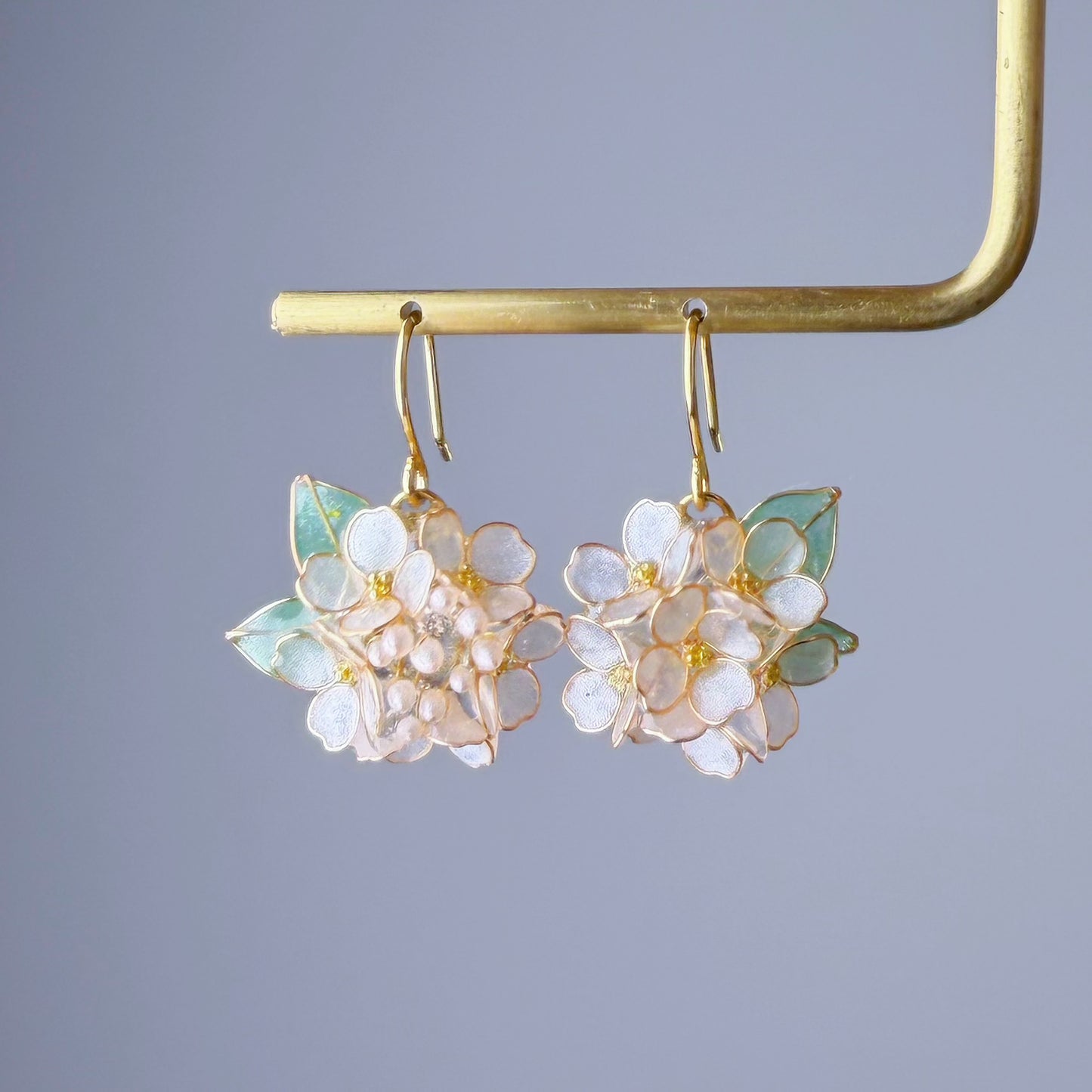 Handmade White Hydrangeas Flower Bouquet Earrings