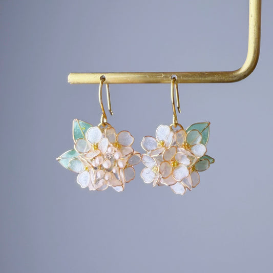 Handmade White Hydrangeas Flower Bouquet Earrings
