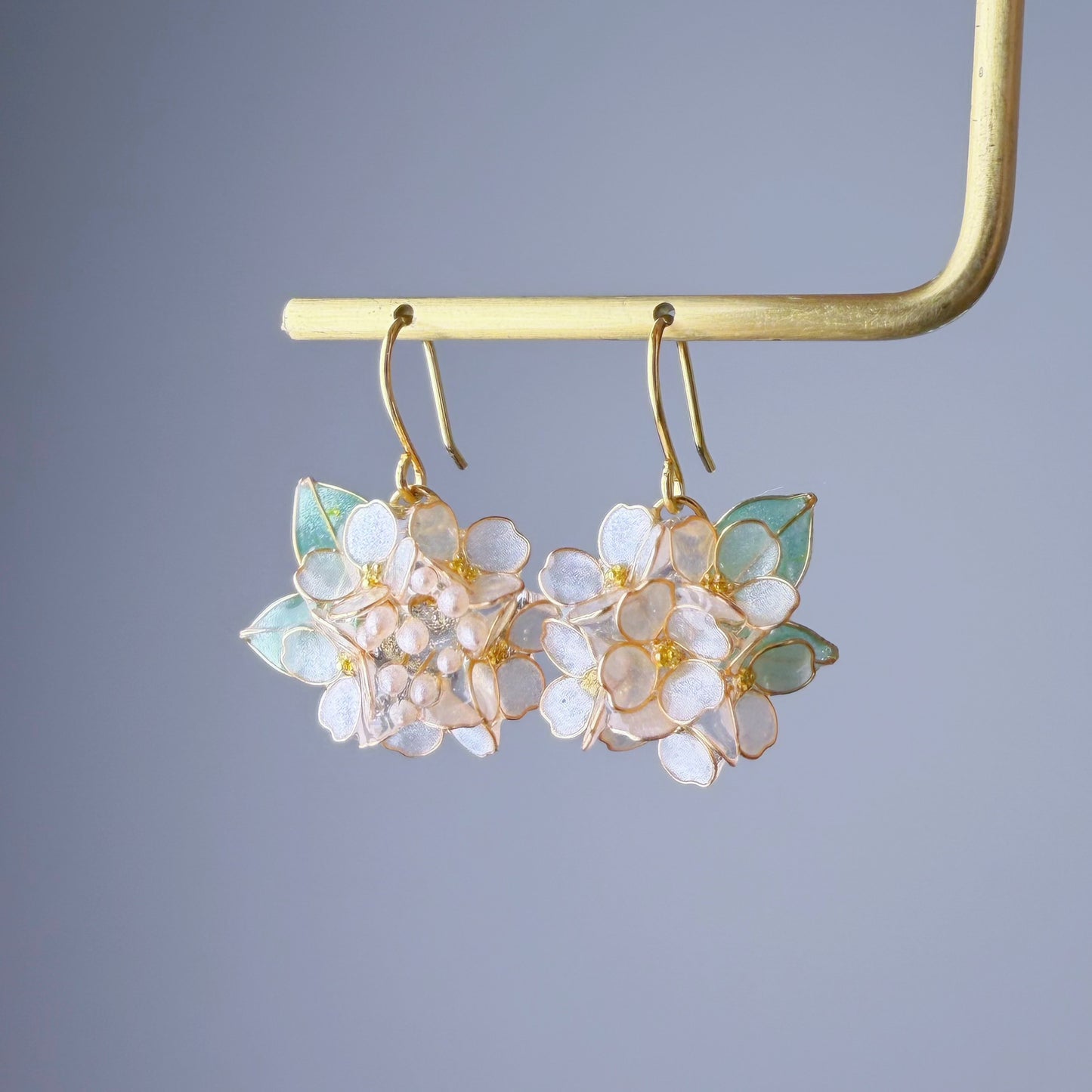 Handmade White Hydrangeas Flower Bouquet Earrings
