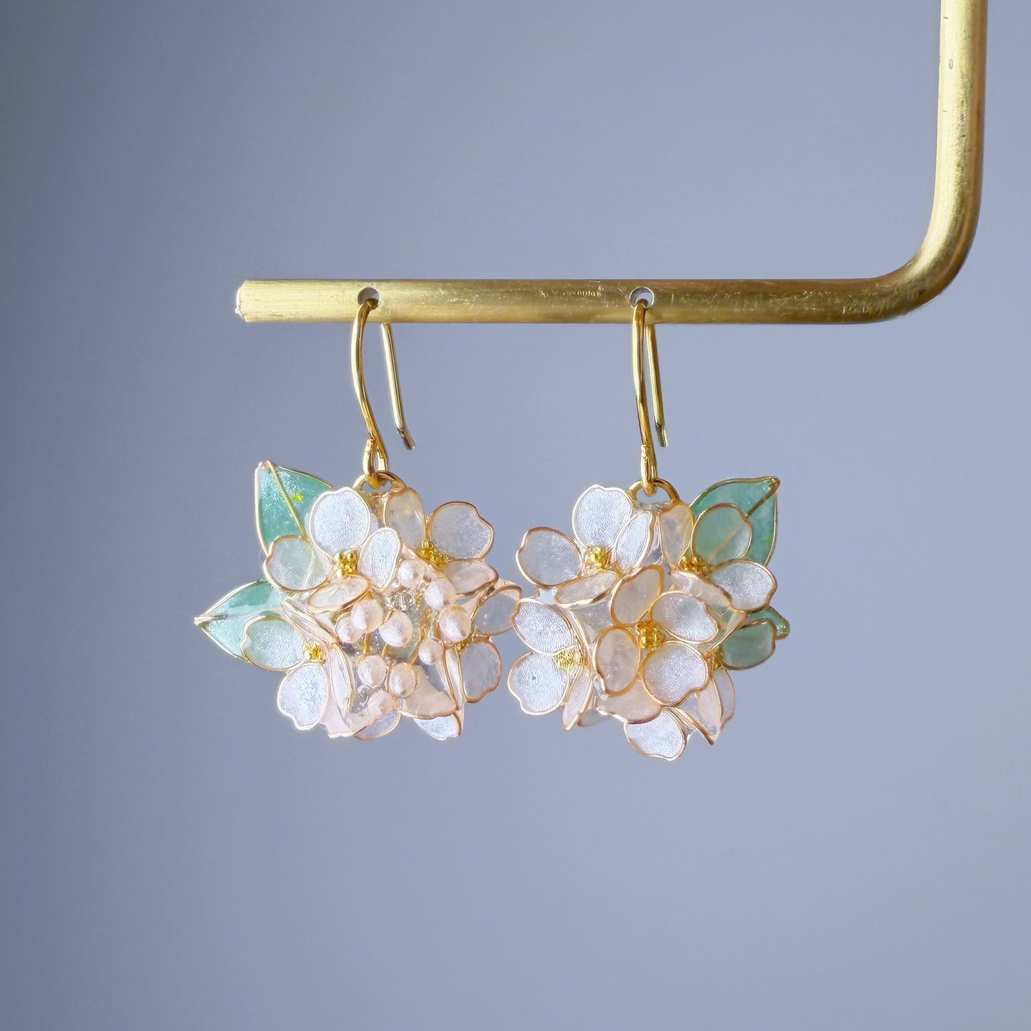 Handmade White Hydrangeas Flower Bouquet Earrings