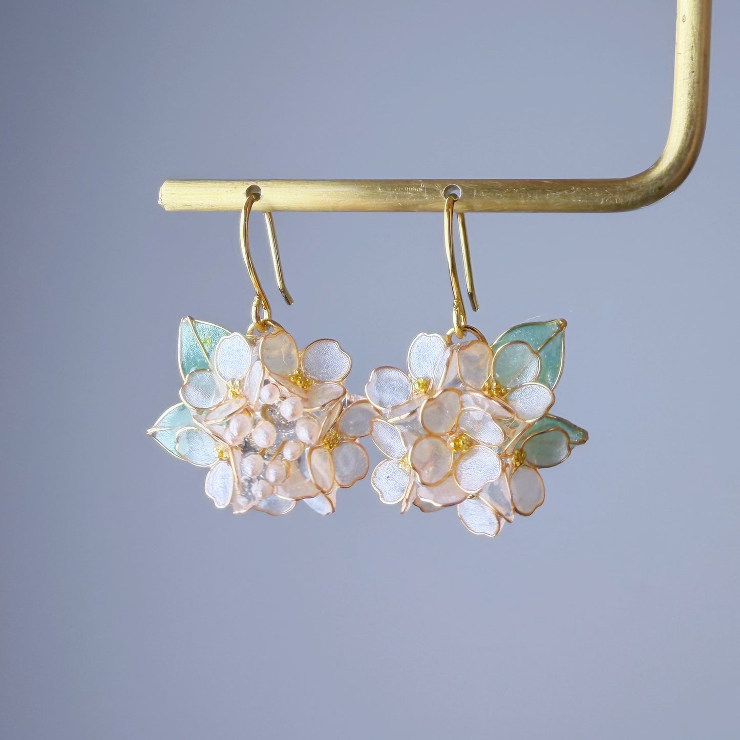 Handmade White Hydrangeas Flower Bouquet Earrings