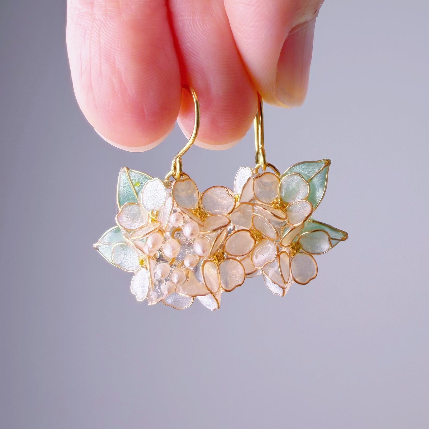 Handmade White Hydrangeas Flower Bouquet Earrings