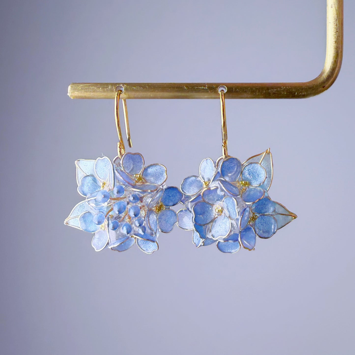 Handmade Blue Hydrangeas Flower Bouquet Earrings
