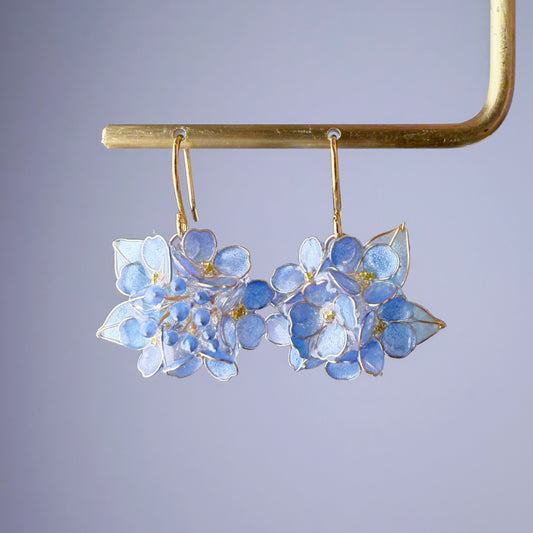 Handmade Blue Hydrangeas Flower Bouquet Earrings