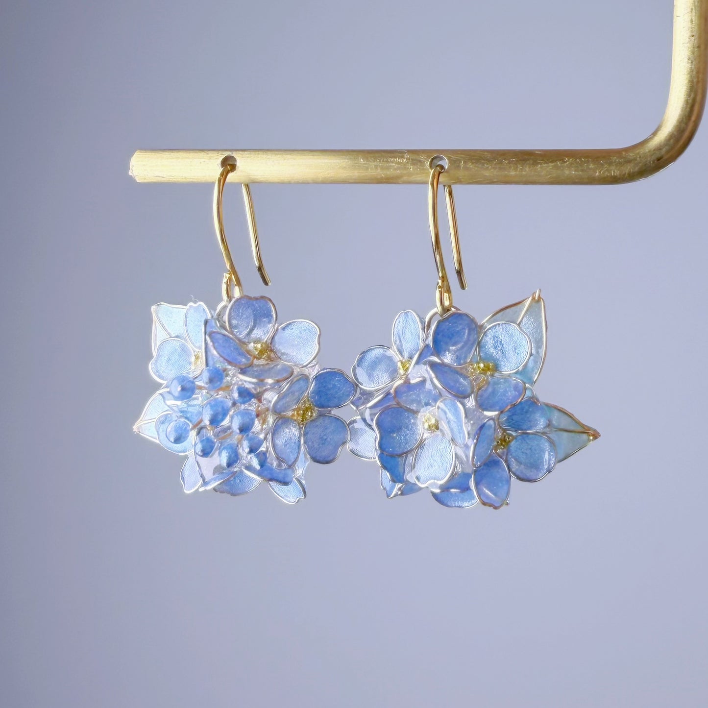 Handmade Blue Hydrangeas Flower Bouquet Earrings