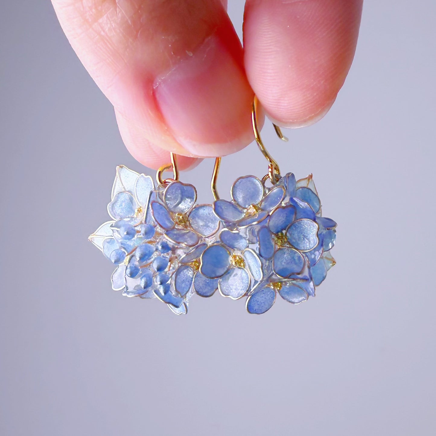 Handmade Blue Hydrangeas Flower Bouquet Earrings