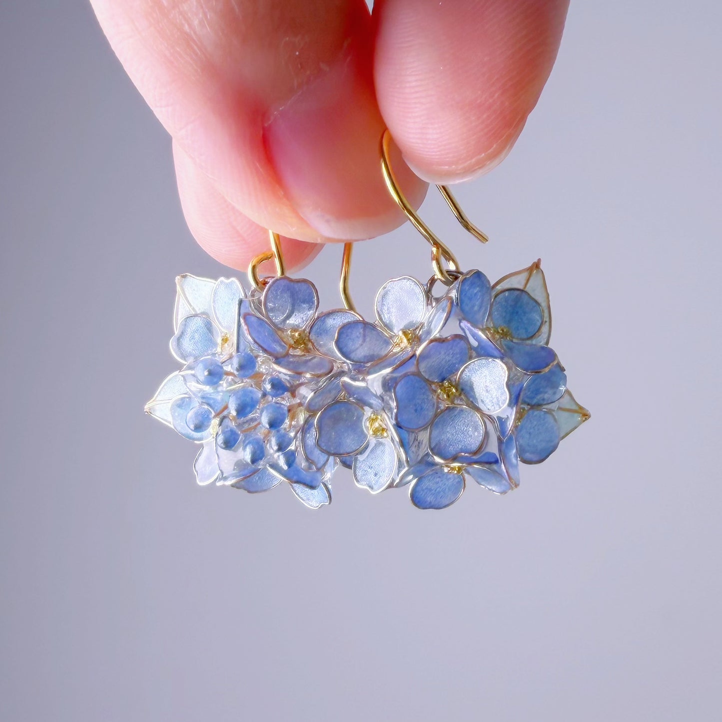 Handmade Blue Hydrangeas Flower Bouquet Earrings