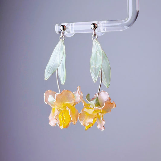 Handmade Pale Pink German Bearded Iris Resin Flower Earrings