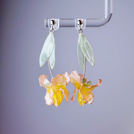 Handmade Pale Pink German Bearded Iris Resin Flower Earrings