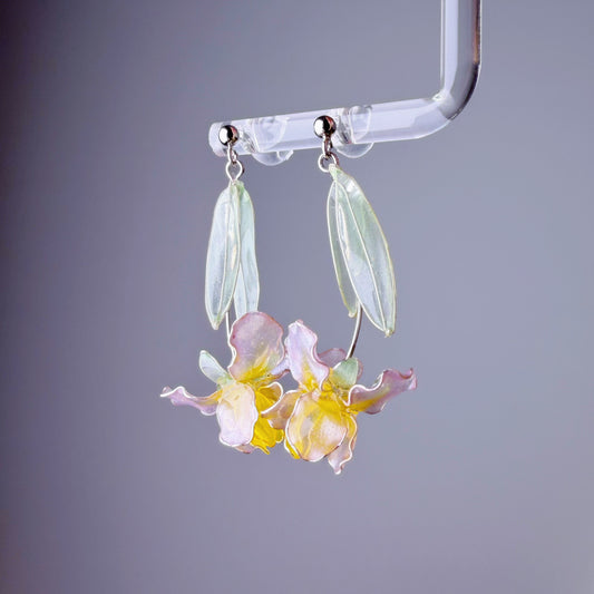 Handmade Pale Purple German Bearded Iris Resin Flower Earrings