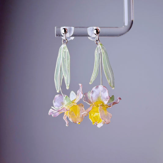 Handmade Pale Purple German Bearded Iris Resin Flower Earrings
