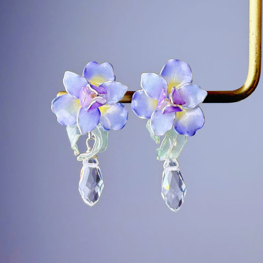 Handmade Purple German Bearded Iris Resin Flower Stud Earrings