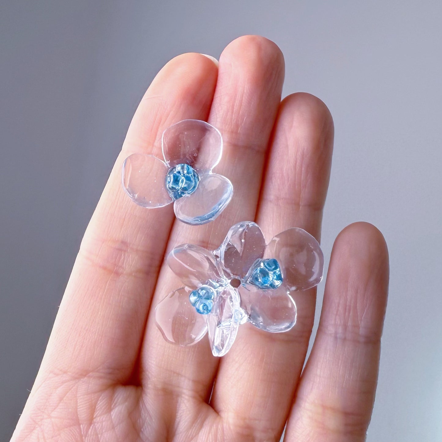 Handmade Clear Ice Blue Hydrangeas Flowers Mismatch Earrings