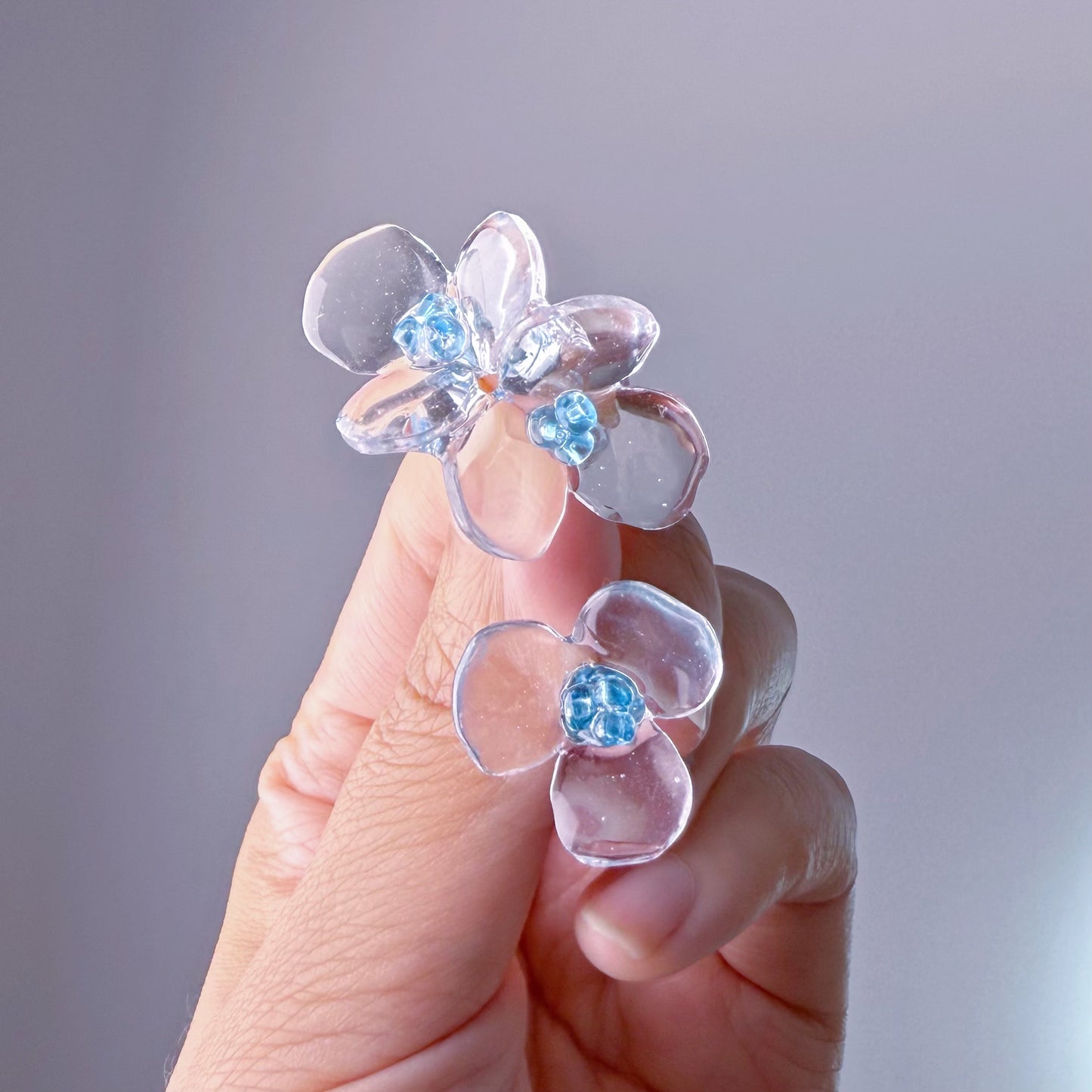Handmade Clear Ice Blue Hydrangeas Flowers Mismatch Earrings