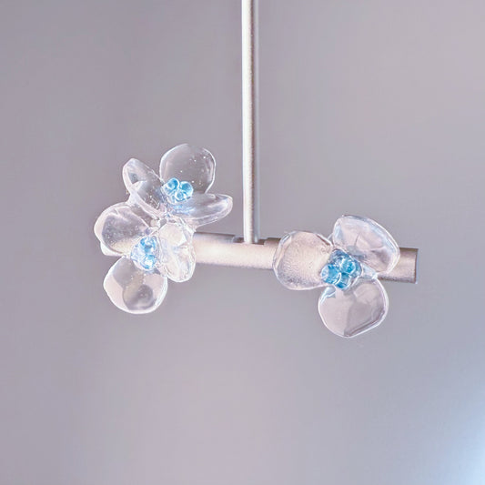 Handmade Clear Ice Blue Hydrangeas Flowers Mismatch Earrings