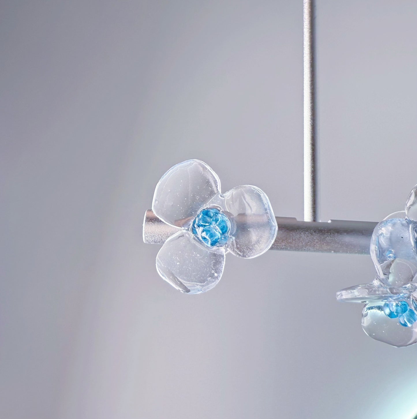 Handmade Clear Ice Blue Hydrangeas Flowers Mismatch Earrings