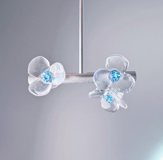 Handmade Clear Ice Blue Hydrangeas Flowers Mismatch Earrings