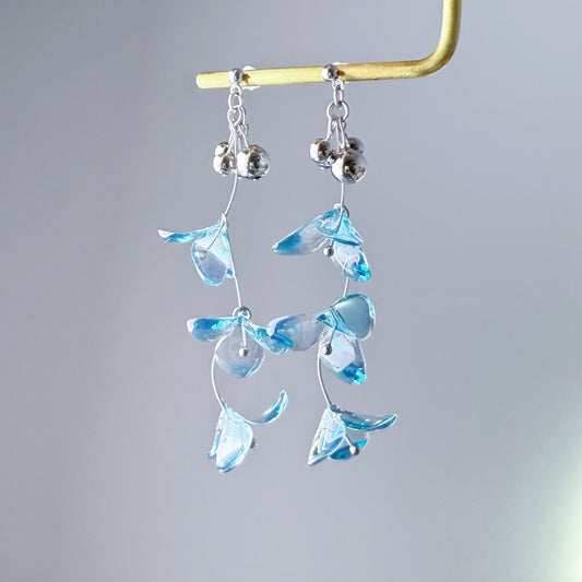 Handmade Clear Ice Blue Gentian Flowers Earrings