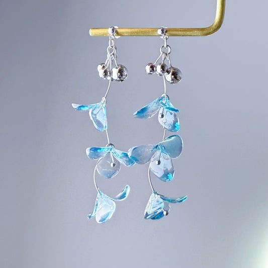 Handmade Clear Ice Blue Gentian Flowers Earrings
