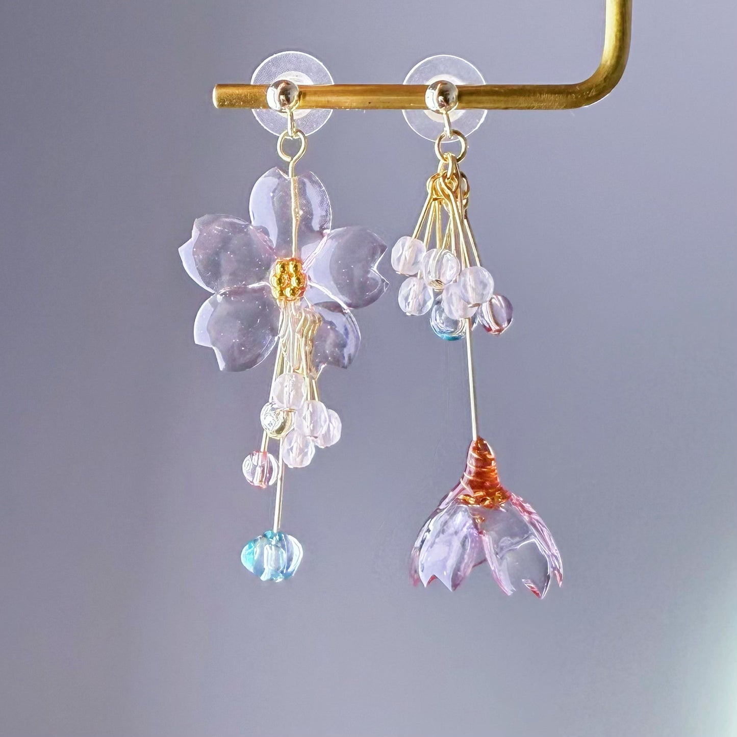 Handmade Clear Ice Pink Sakura Cherry Blossom Flowers Earrings