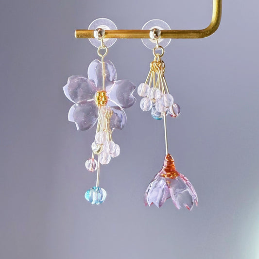 Handmade Clear Ice Pink Sakura Cherry Blossom Flowers Earrings