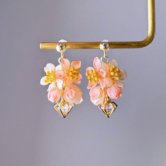 Handmade Cherry Blossom Pink Sakura Flowers Drop Earrings