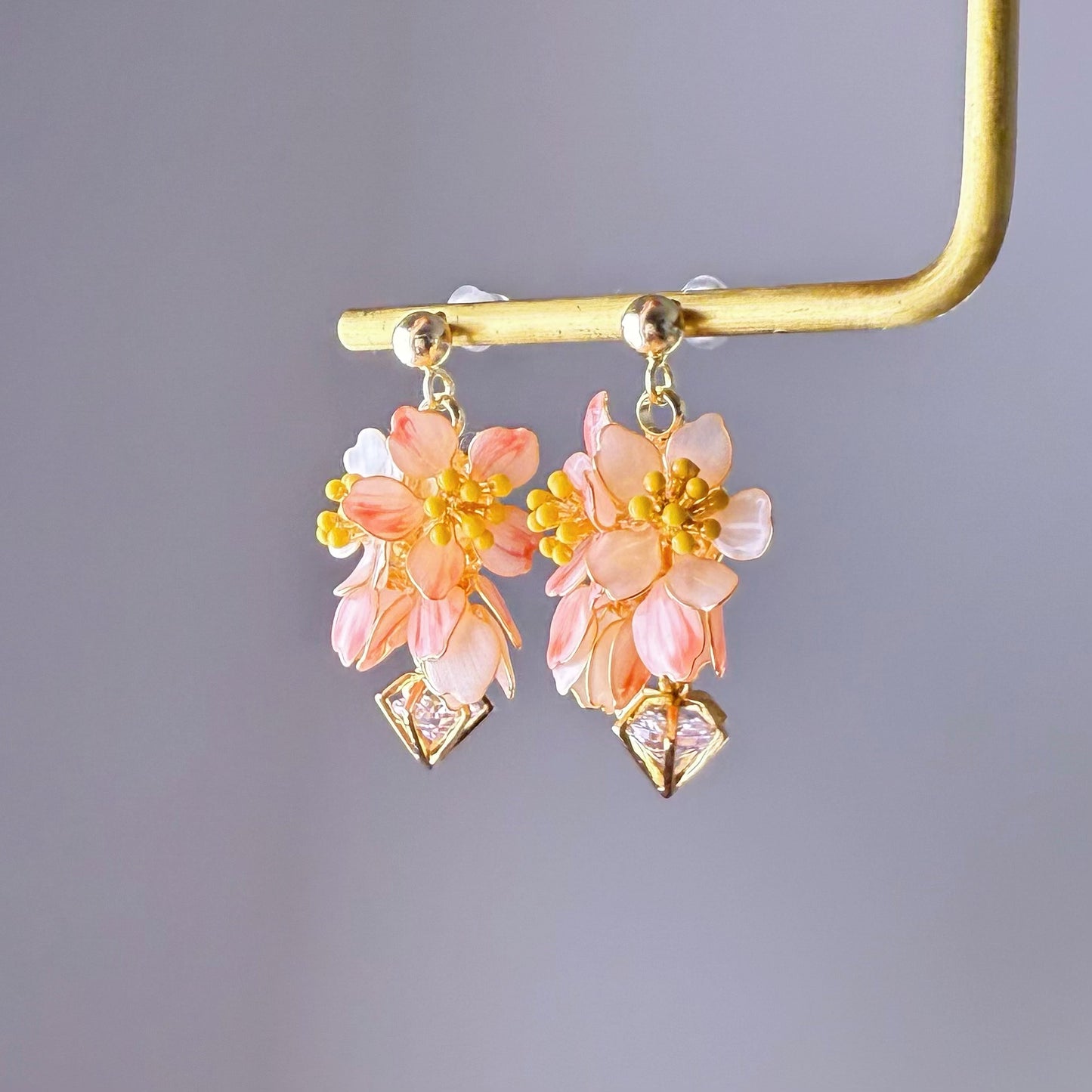 Handmade Cherry Blossom Pink Sakura Flowers Drop Earrings