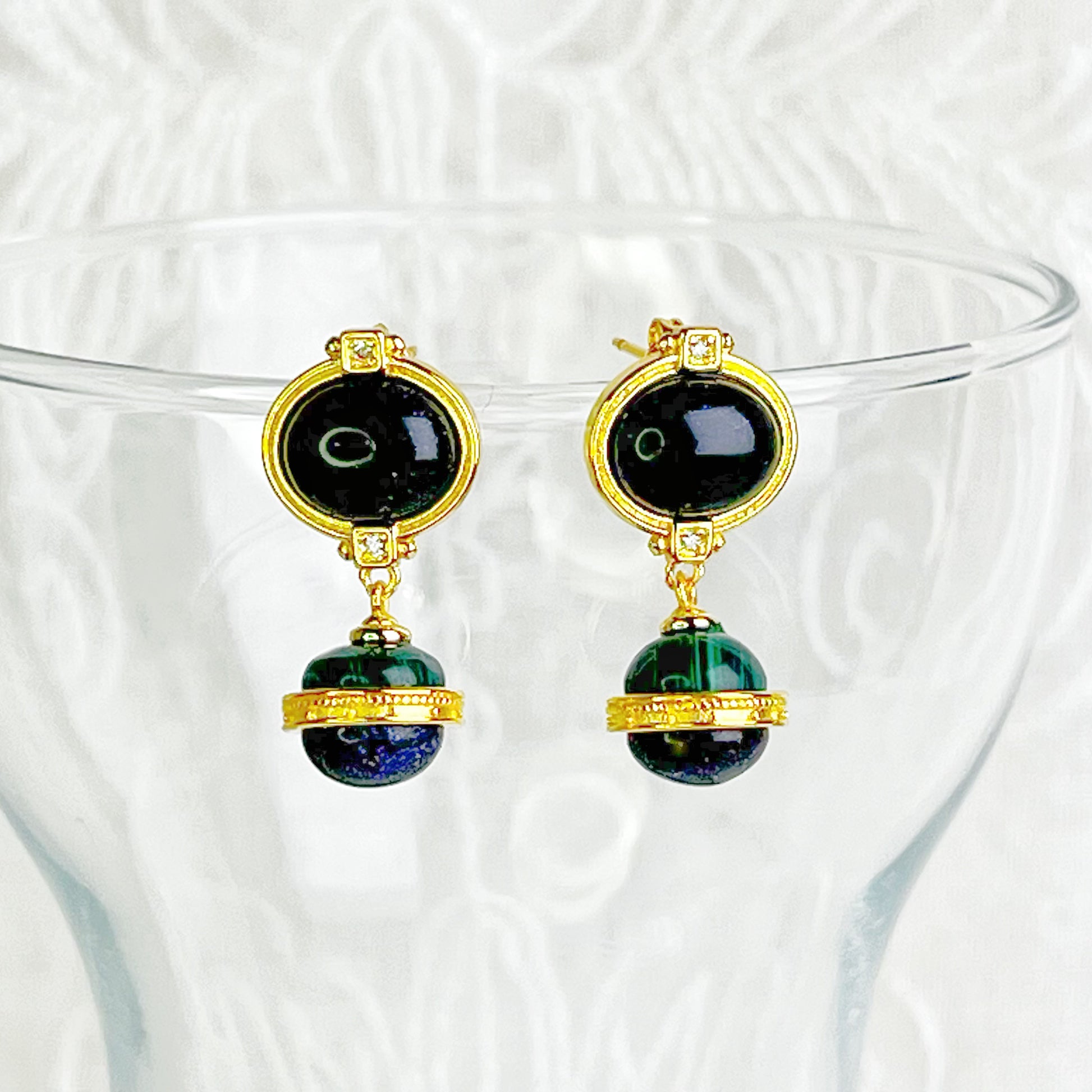 Saturn Planet Natural Blue Sandstone Earrings-Ninaouity