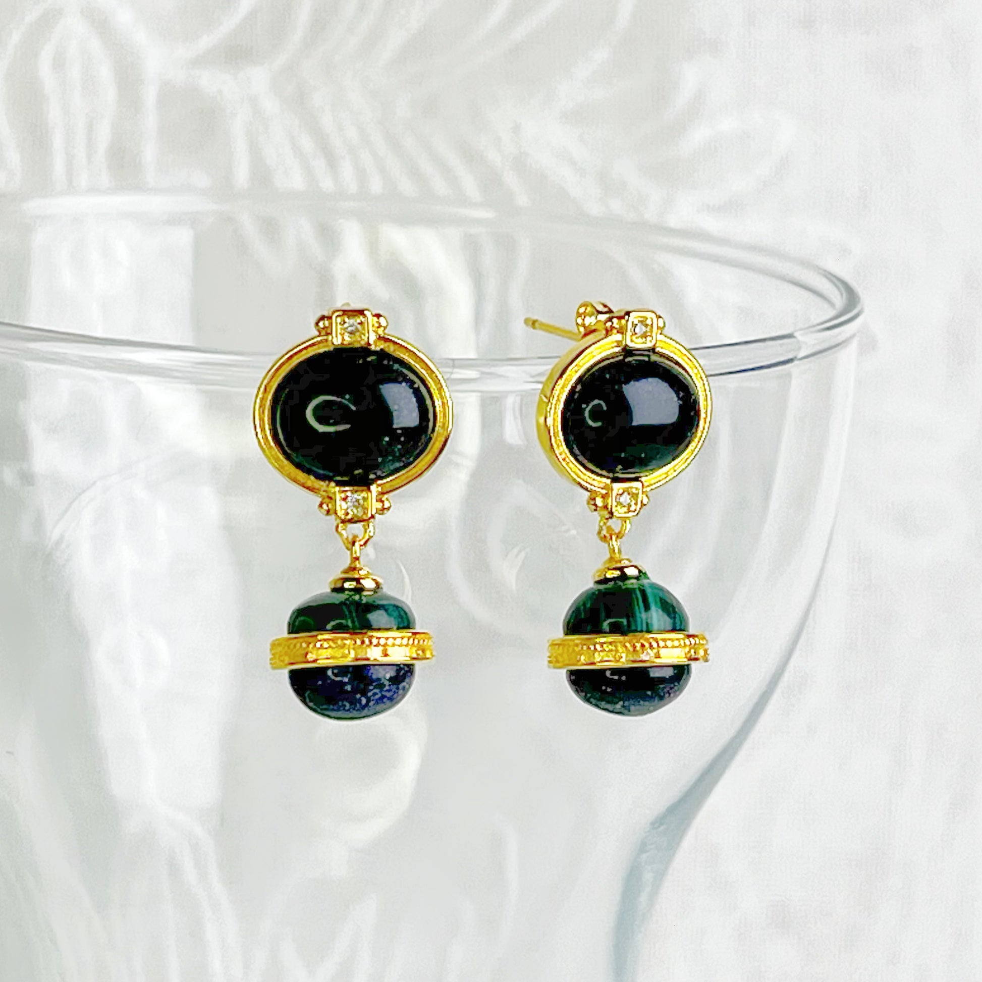 Saturn Planet Natural Blue Sandstone Earrings-Ninaouity