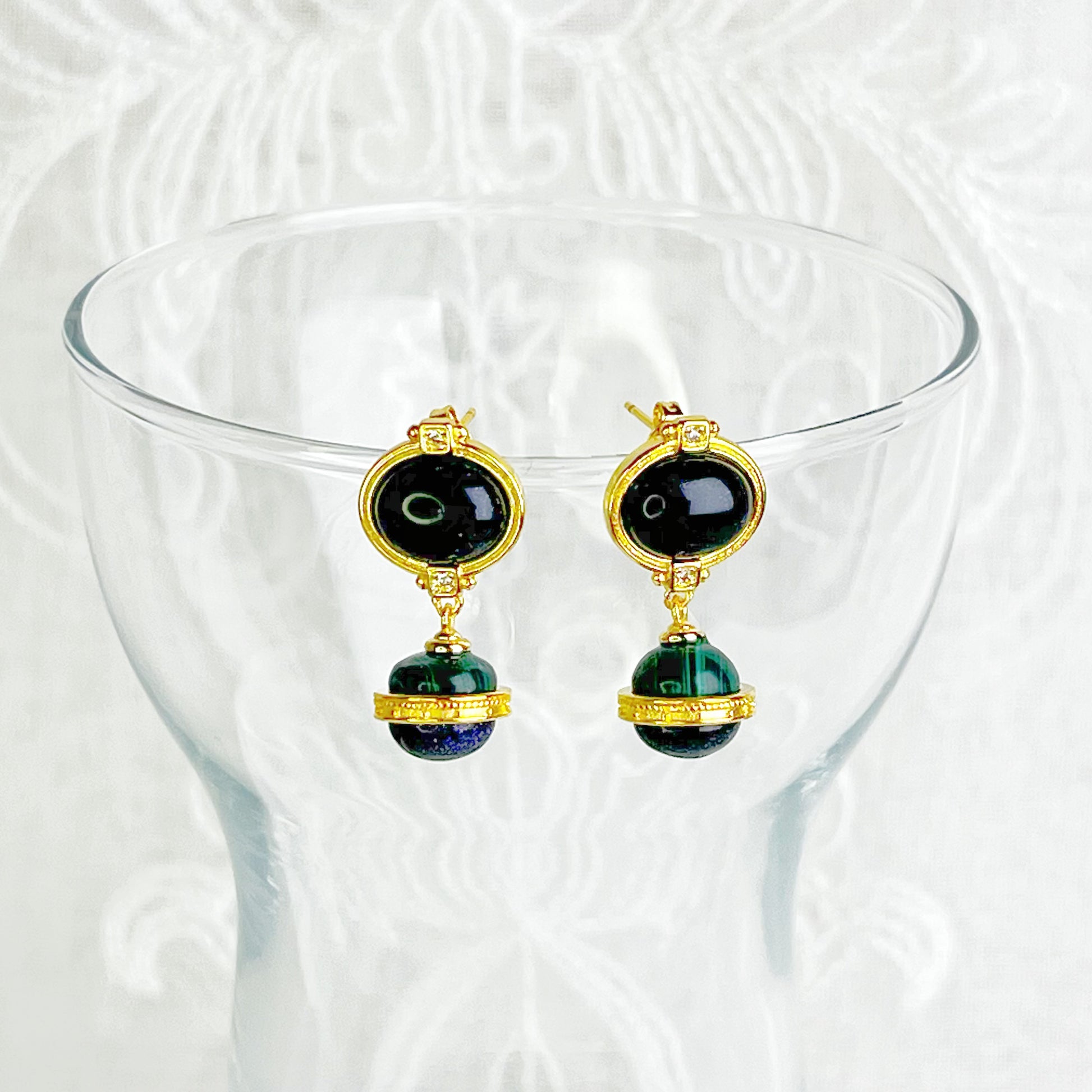 Saturn Planet Natural Blue Sandstone Earrings-Ninaouity